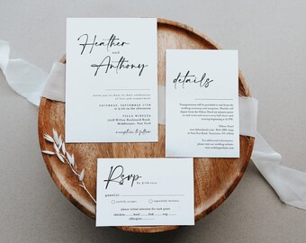 Minimalist Wedding Invitation Suite: Custom RSVP & Details Card, Wedding Bundle, Heather