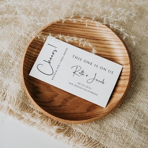 Drink Ticket Template, Cheers tag, Minimalist Drink Ticket, Modern Wedding Drink Ticket, Free Drink Voucher, This One&#39;s On Us, Britney