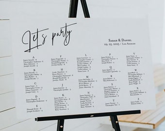 Alphabetical Seating Chart Printable, Wedding Seating Chart Template, Table Arrangement, Seating Plan, Seating Chart Sign 3 sizes