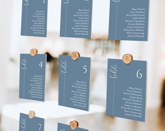4x6 Wedding Seating Dusty Blue Card Template, Table Seating Chart printable, Editable Seating plan, Blue Seating Chart, Amber