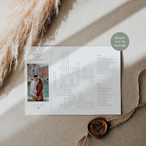 5x7 Custom Wedding Crossword Game, Personalized Puzzle Game, Small Crossword with Photo, Minimalist Sip and Solve, Wedding Puzzle, Heather
