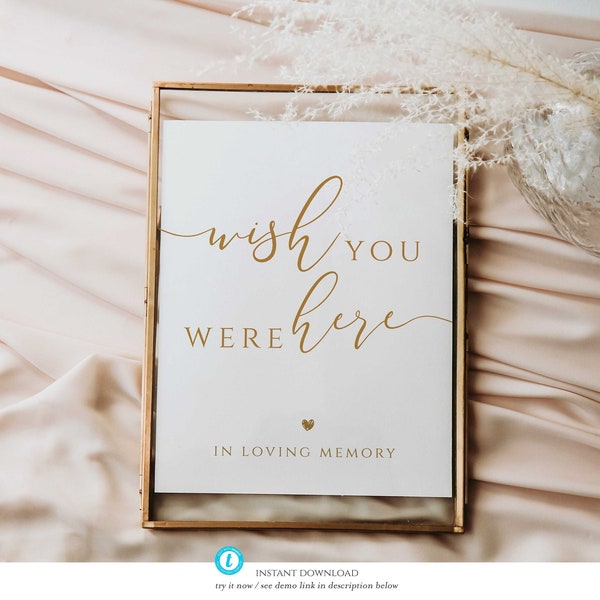 Wish You Were Here Sign, In Loving Memory Sign Gold, Modern Minimalist Wedding Signage, Watching From Heaven Sign, Holly