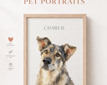Custom Pet Portrait from Photo, Watercolor Pet Portrait, Personalized Dog & Cat Portrait, Pet Memorial Gift, Digital Download