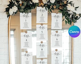 Seating Chart Canva Template Calligraphy, Elegant Table Seating Plan Wedding, Heather