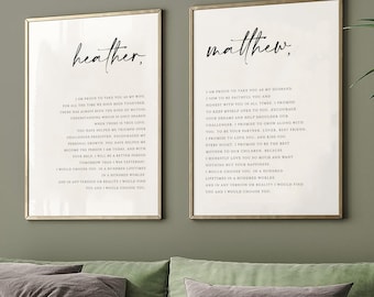 His and Hers Wedding Vows Wall Art Print Template, Anniversary Gift, Wedding Gift Matching Set of 2, 1st anniversary gift
