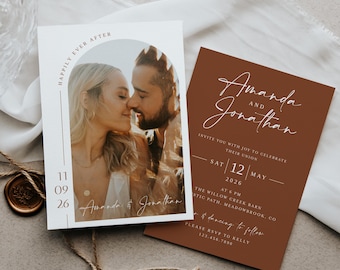 Wedding Photo Invitation Terracotta Template, Editable Wedding double sided Invitation Modern Invite With Picture DIY