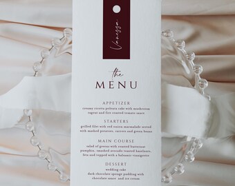 Burgundy Wedding Menu Template Elegant Dinner Party Cards (Digital Download)