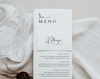 Modern Menu with Name Card Template, Minimalist Wedding Menu with Place Card, Wedding Menu Bundle, Printable Place card, Britney