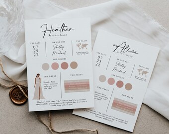 Bridesmaid Info, Bridesmaid Info Card, Maid of Honor Card, Bridal Information, Info Card Template, Bridesmaid Proposal Card, Heather