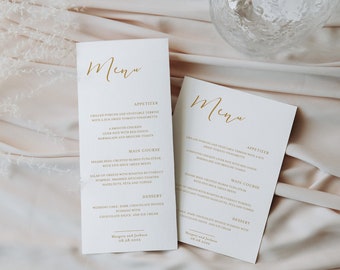 Gold Menu Template, Gold Wedding Menu, Gold Dinner Menu, Elegant Menu Card, Printable Gold Wedding Menu, Editable Boho Wedding Menu, Holly