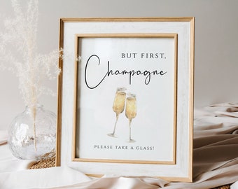 Champagne Sign Template, Wedding Champagne Sign, Minimal Wedding Drink Sign, But First Champagne, Bridal Shower Sign Bar Template, Britney