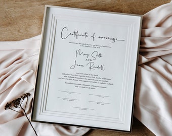 Elegant Calligraphy Marriage Certificate Template, Wedding Keepsake Certificate of Marriage, Modern Wedding Handfasting Certificate, Britney