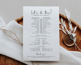 Wedding Party Timeline, Minimalist Wedding Order of Events, Itinerary for Bridesmaids, Wedding Party Itinerary Schedule, Britney