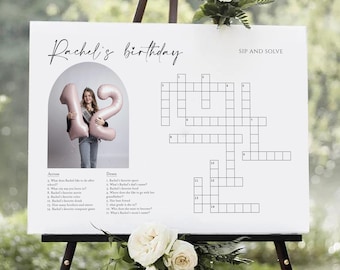 Custom Birthday Crossword Puzzle, Sip and Solve Game Digital Download