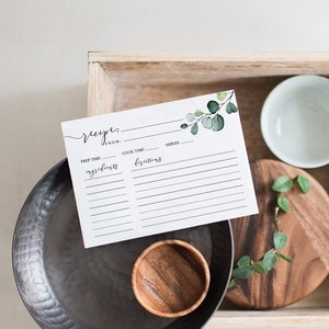 Greenery Recipe Card Printable, Recipe Card Template, Diy Recipe Card, Green Leaf Recipe Card, eucalyptus recipe card, Monica