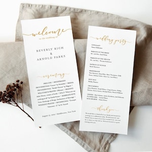 Minimalist Wedding Program Template, Gold Wedding Program, Minimal Wedding Program, Printable Program Wedding, Instant Templett, Holly
