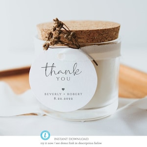 Minimalist Thank You Circle Tag Template, Personalized Thank You Gift Tag, Modern Minimal Wedding Favor Gift Tag or Sticker Template, Nancy