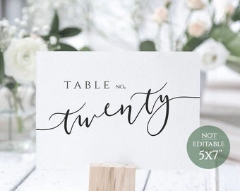 1-20 tables, Wedding table numbers Template horizontal Calligraphy, seating chart horizontal printable, Seating plan, table numbers