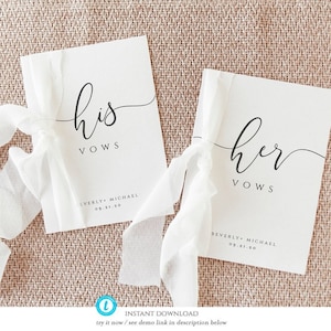 His and Her Wedding Vow Template, Personalized Vow Booklet, Custom Wedding Vows, Wedding Vow Cover, Mr And Mrs, Instant Download, Catherine