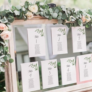 Greenery Seating Chart Template Calligraphy, Eucalyptus table Seating Chart printable, Greenery Seating plan, Template seating chart, Emily