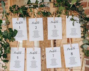 5x7 Wedding Seating Chart Template Calligraphy, table Seating Chart printable, elegant Seating plan, Template seating chart Templett