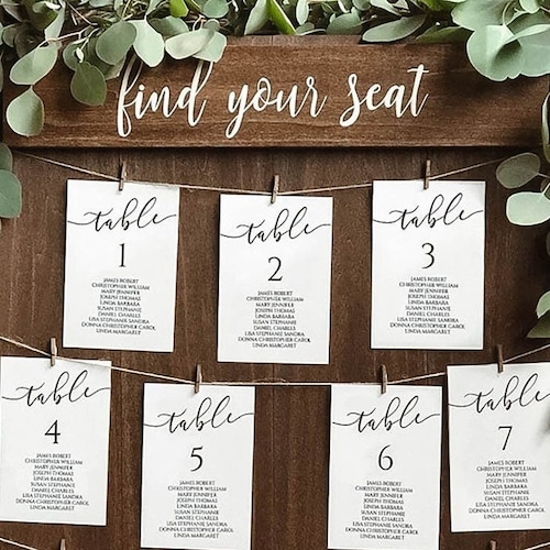 5x7 Wedding Seating Chart Gold Template Calligraphy Table - Etsy
