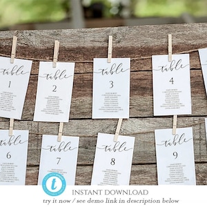 3x5 Wedding Seating Chart Template Calligraphy, table Seating Chart printable, elegant Seating plan, Template seating chart, Catherine