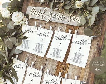 4x6 Wedding Seating Chart Template Calligraphy, table Seating Chart printable, elegant Seating plan, Template seating chart, Catherine