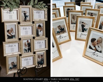 4x6 Photo Seating Chart Template Frame with Table Number Printable, Seating Plan Bundle, Heather