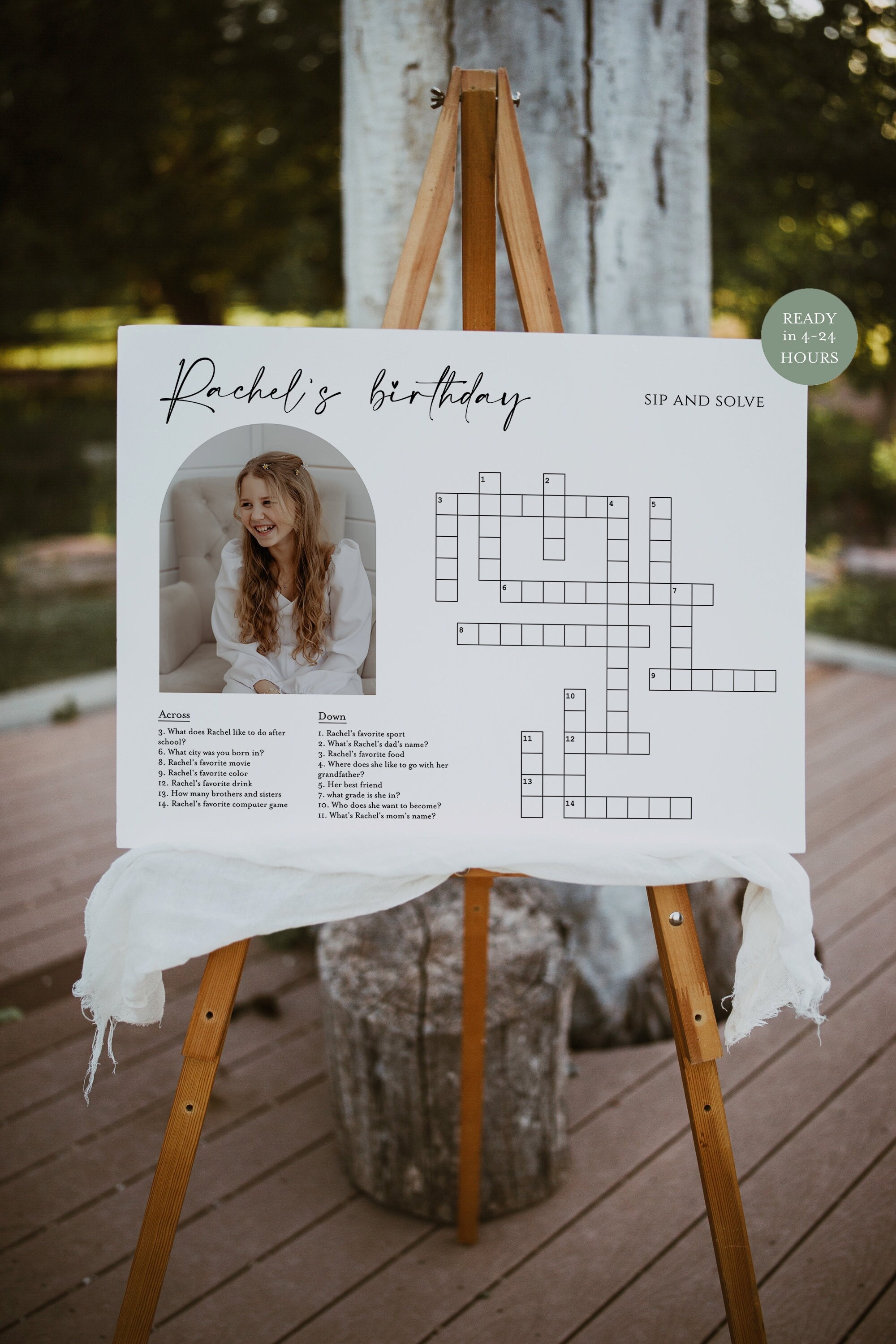 Custom birthday crossword game, personalized puzzle game ...