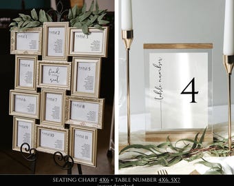 4x6 Photo Seating Chart Template Frame with Table Number Printable, Seating Plan Bundle, Heather