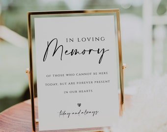 In Loving Memory Sign Template, Printable In Memory Sign for Wedding, Loved Ones in Heaven, Modern In Memory Sign in Multiple Sizes, Heather