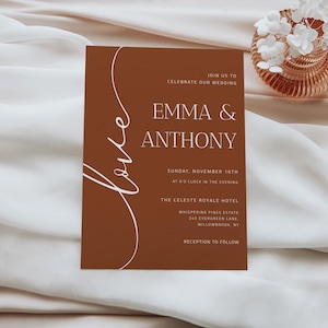 Terracotta Wedding Invitation Template, Burnt Orange Wedding Invite, Editable Wedding Invitation Bohemian Modern, Heather