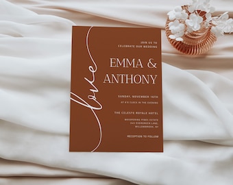 Terracotta Wedding Invitation Template: Bohemian Burnt Orange (Digital Download)
