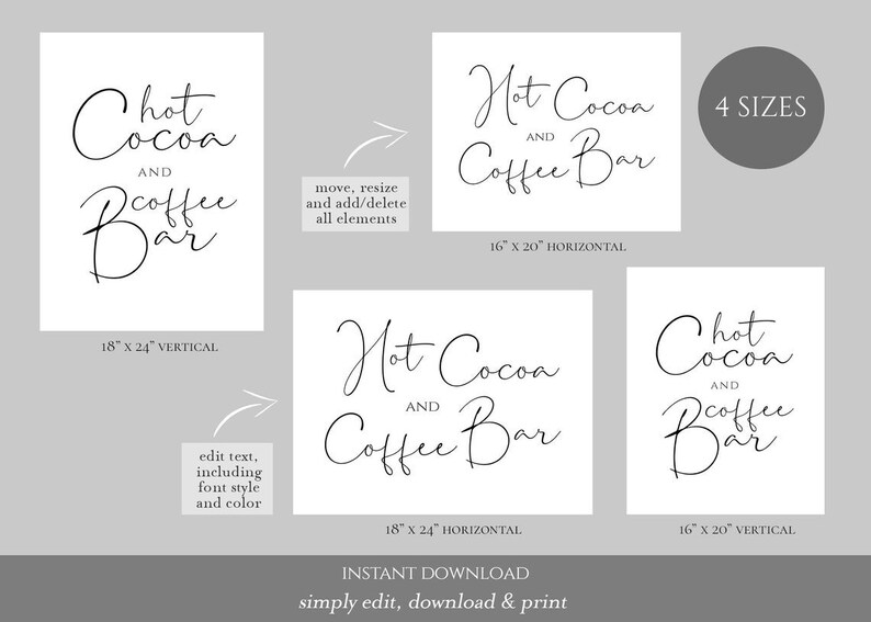 Hot Cocoa and Coffee Bar Sign Editable Template Hot Cocoa and - Etsy