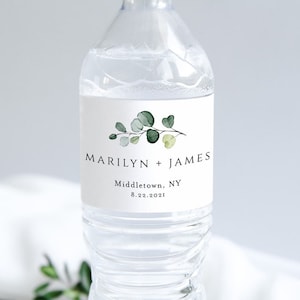 Greenery Water Bottle Label, Wedding Water Bottle Label, Greenery Water Sticker, Eucalyptus Bottle, Editable Shower Water Bottle, Monica