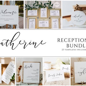 Modern Wedding Reception Bundle, Editable Wedding Sign Template Set, Minimal Wedding Signs, Reception Wedding Kit, Seating Chart, Catherine