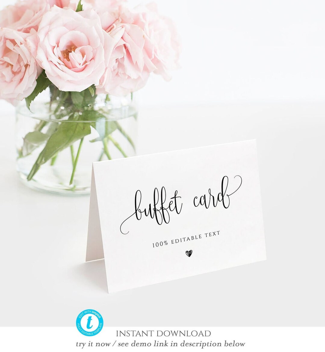 Script Text Buffet Minimalist Buffet Card Template, Food Label, Wedding Buffet Printable ...