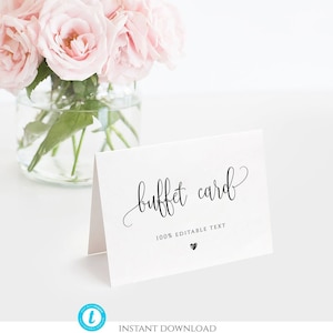 Minimalist Buffet Card Template, Food Label, Wedding Buffet Printable, Modern Script Buffet Card, 100% Editable Text, Tent Card