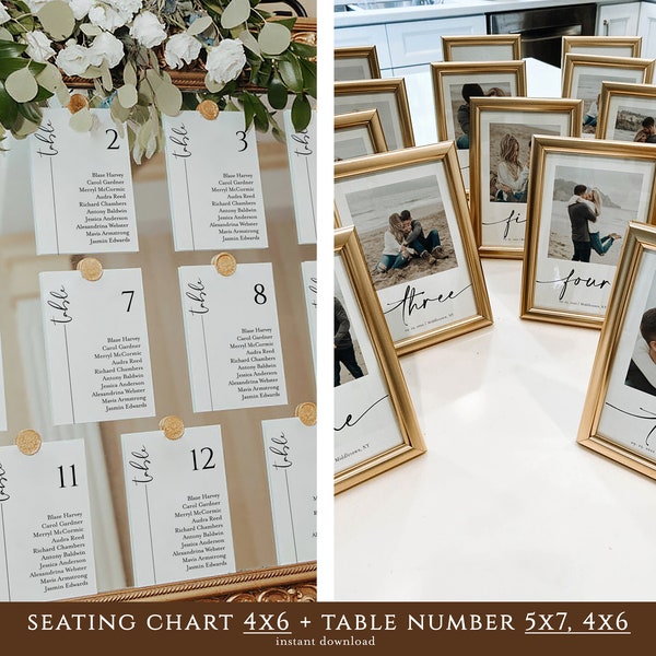 4x6 Seating Chart Template, Photo Table Number, Seating Chart Printable, Elegant Seating Plan, Bundle Seating Chart Table Number, Heather