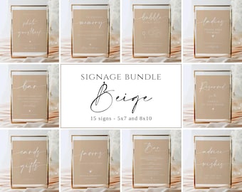 Beige Wedding Signs Bundle, 30 Modern Wedding Signs Template, Minimalist Wedding Signs, Reception Signage Bundle, Beige Signs, Heather