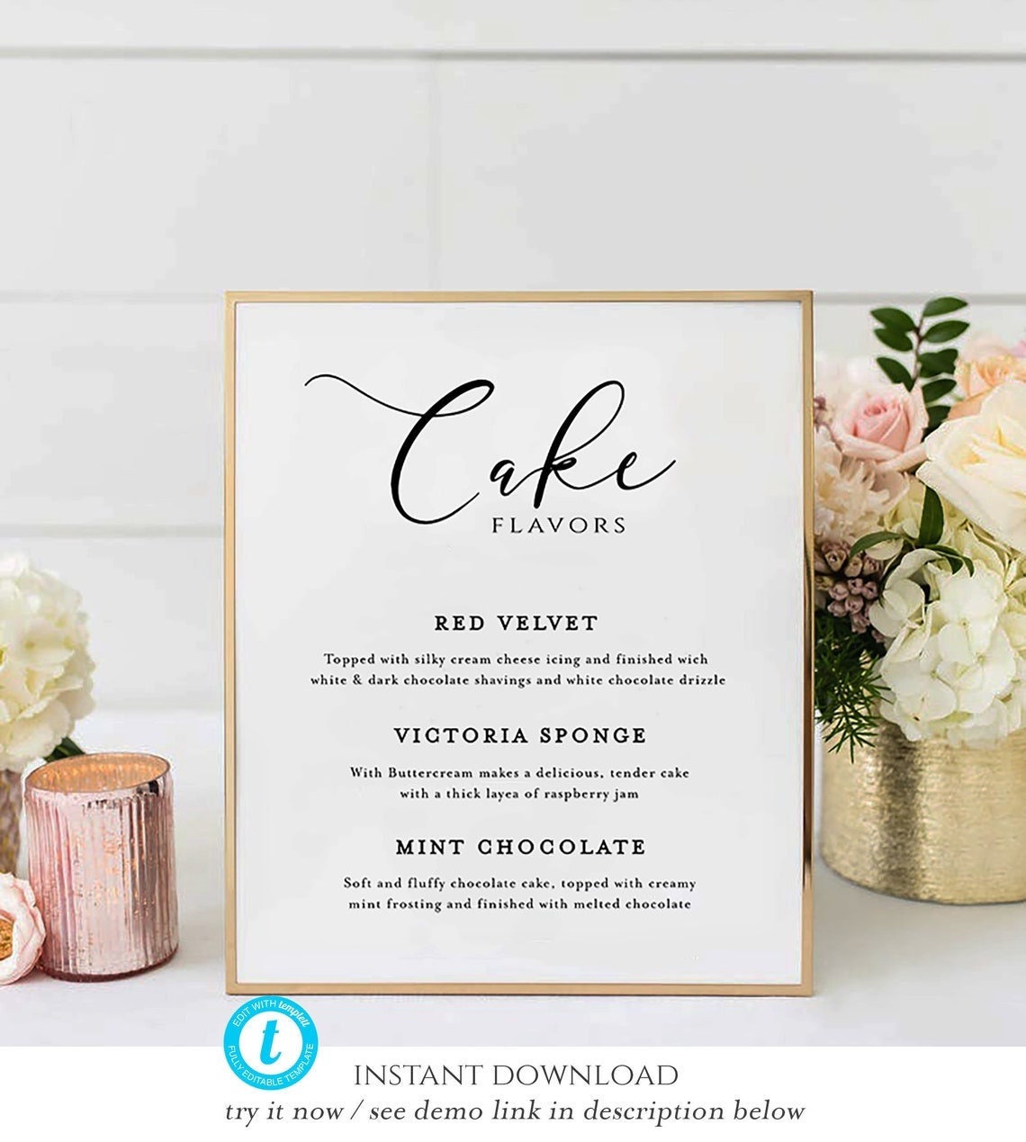 Cake Sign Template, Cake Table Sign, Wedding Cake Stand, Cake Flavors ...