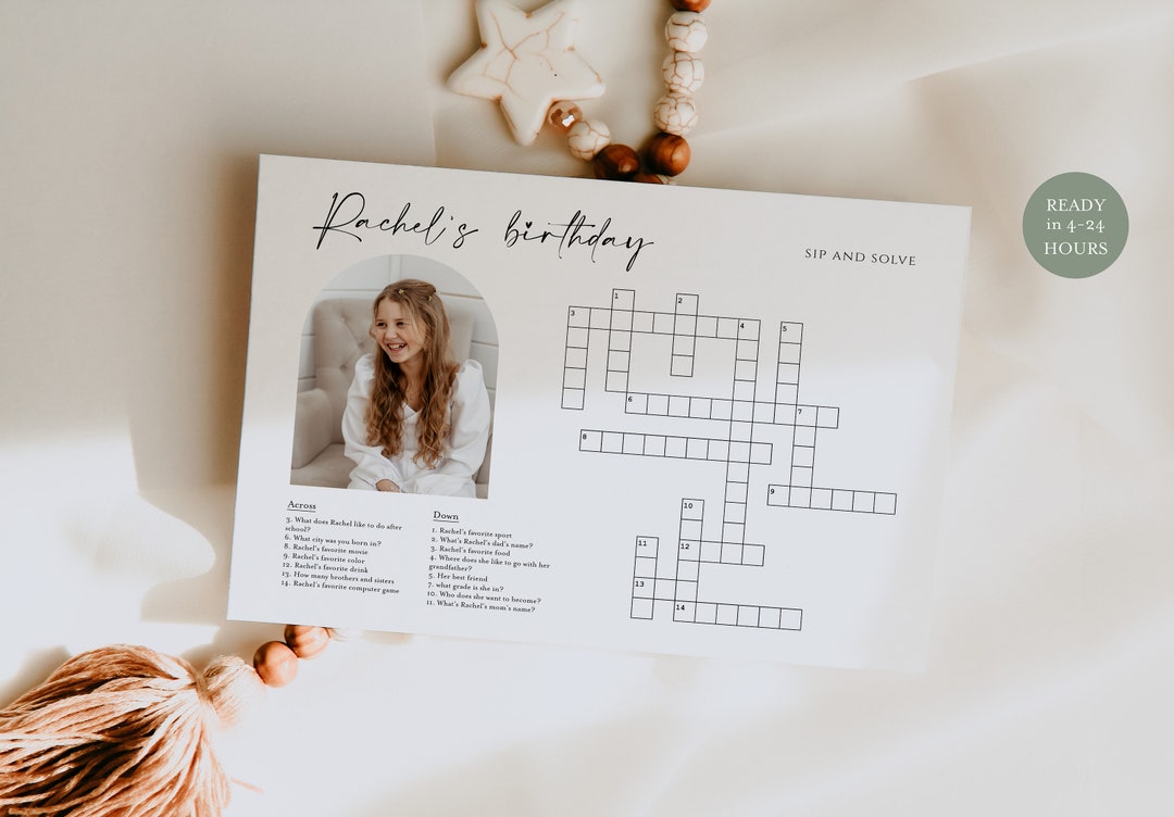 5x7 Custom Birthday Crossword Game, Personalized Puzzle Game