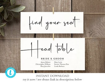 Head Table Template Calligraphy, Find Your Seat Template, Editable Find Your Seat 9x3, Editable Seating Chart, Mr and Mrs Printable, Britney