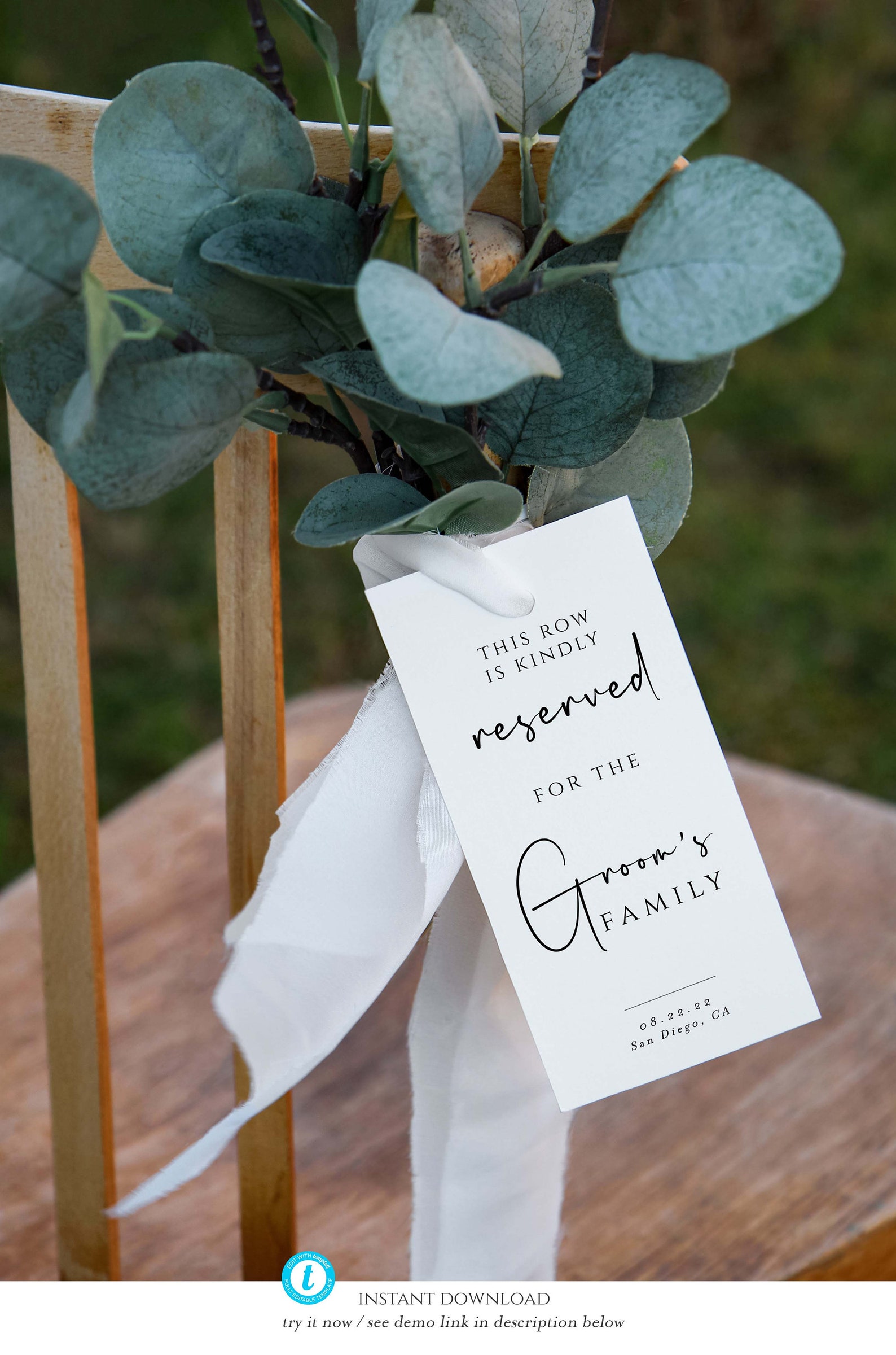 Reserved Chair Tag, Reserved Seat Sign, Wedding Seating Tag, Printable ...