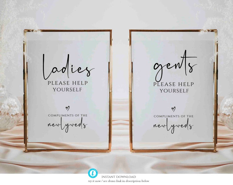 Ladies Bathroom Sign, Gentlemen Bathroom Sign, Printable Basket Sign, Ladies Help Yourself, Ladies and Gentlemen Baskets 5x7, 8x10, Britney image 1