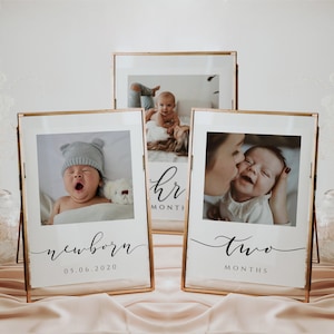 First Birthday Photo Banner, 1st Birthday Photo Banner, Minimalist Monthly Milestone Photos Cards, Kids Birthday Photo Frame, Catherine