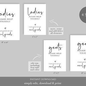 Ladies Bathroom Sign, Gentlemen Bathroom Sign, Printable Basket Sign, Ladies Help Yourself, Ladies and Gentlemen Baskets 5x7, 8x10, Britney image 2