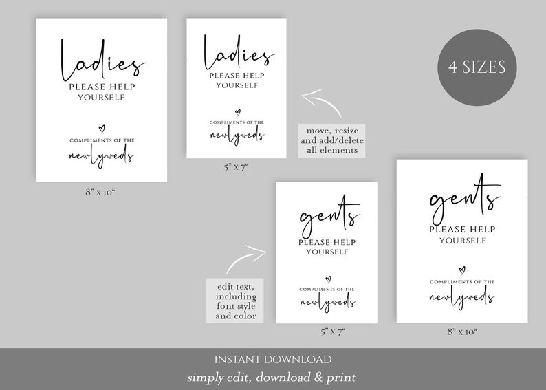 Ladies Bathroom Sign, Gentlemen Bathroom Sign, Printable Basket Sign, Ladies Help Yourself, Ladies and Gentlemen Baskets 5x7, 8x10, Britney image 2