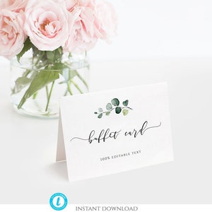Eucalyptus Buffet Card Template, Food Label, Wedding Buffet Printable, Greenery Buffet Card, 100% Editable Text, Tent Card, Monica